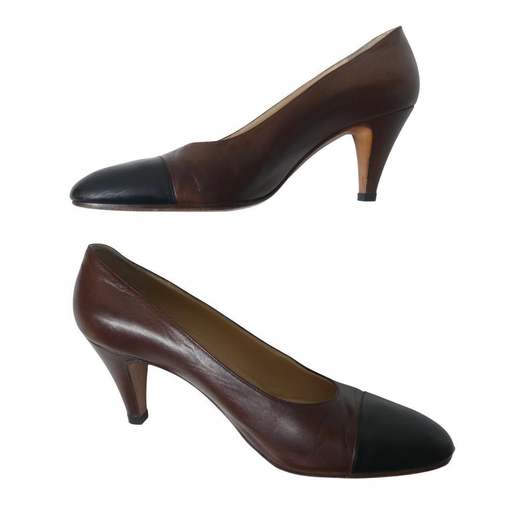 CHANEL シャネル サイズ39 レザー バイカラー パンプス ラウンドトゥ