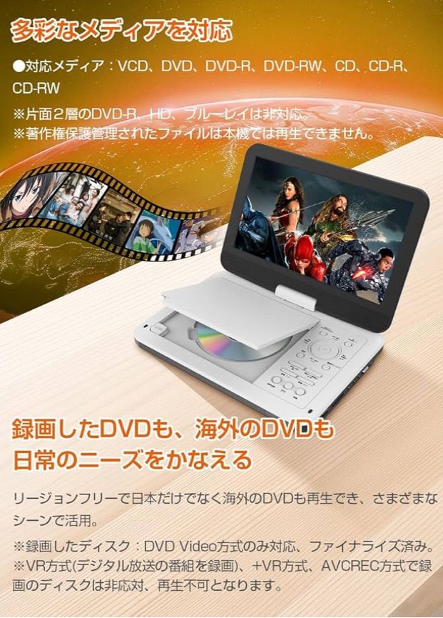 テレビ・映像機器 ポータブルDVDプレーヤー【業界初 type-c急速充電 