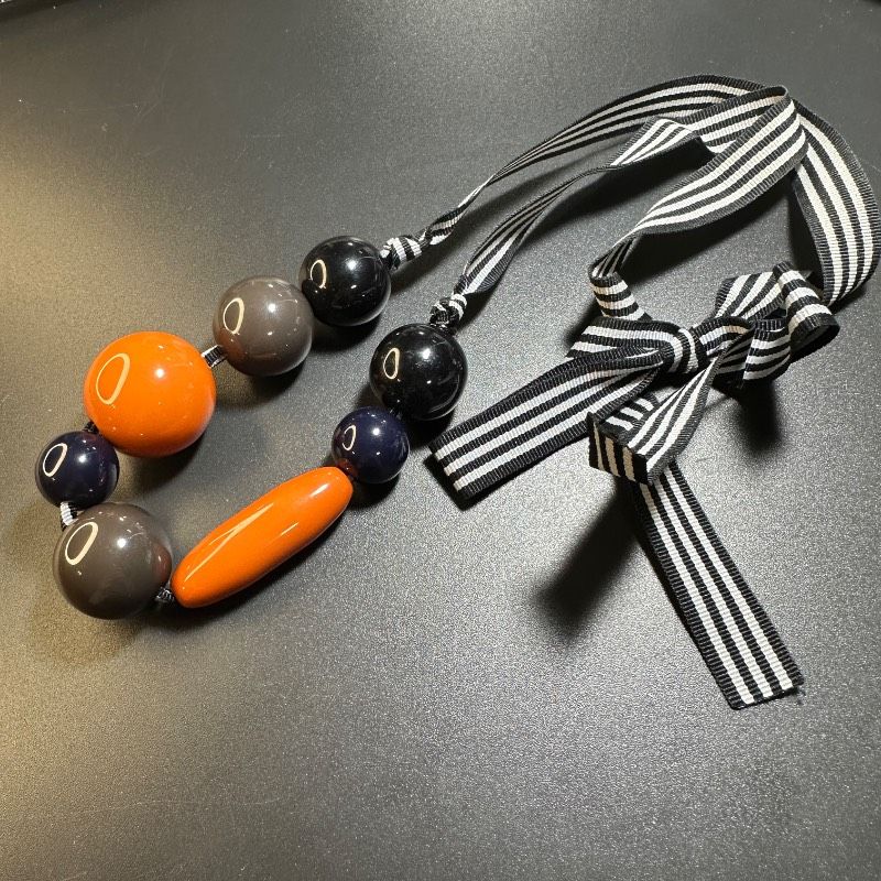 Vintage Sonia by Rykiel ネックレス 紐 オレンジ＆ブラック GT-R 7