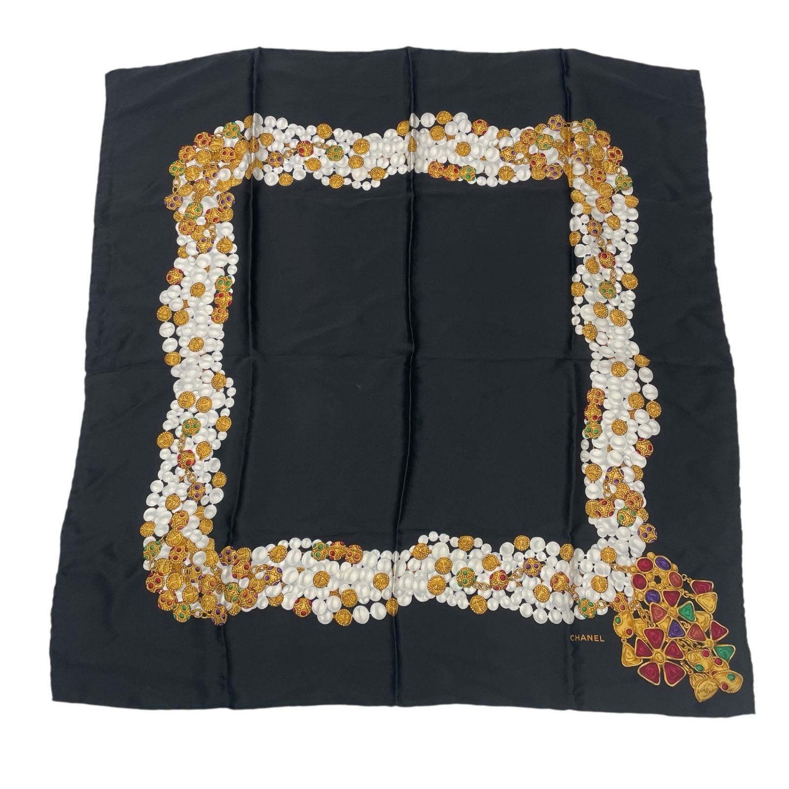 CHANEL シャネル スカーフ シルク 柄 ブラック