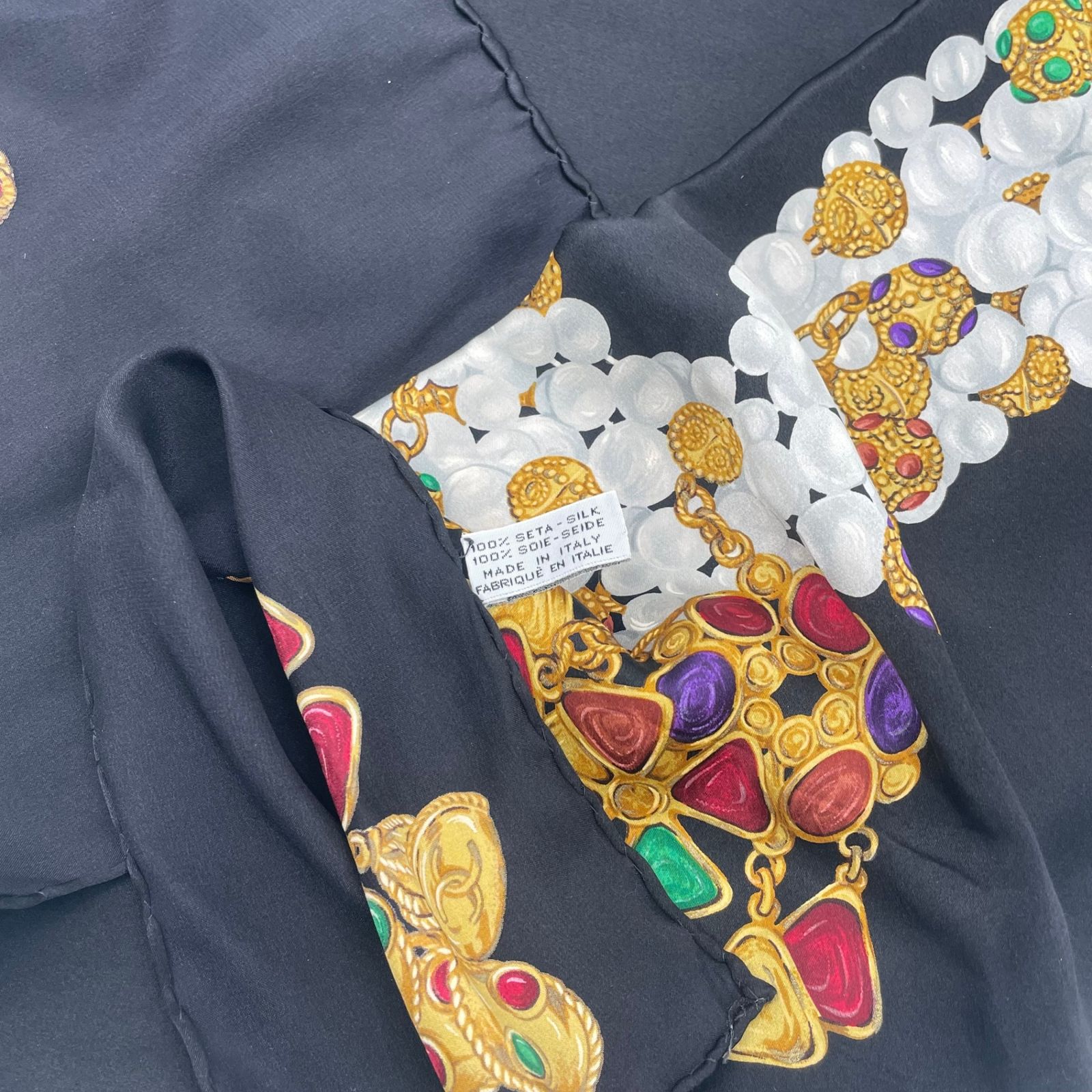  CHANEL シャネル スカーフ シルク 柄 ブラック バンダナ スカーフ 小物