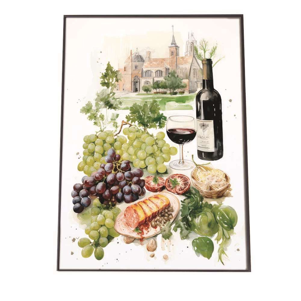 【B2サイズ（約51x73cm）】【lh-poster-2251】【フレーム付き】レストラン イラスト ポスター 手描き 手書き ワイン フランス料理 レトロ ビンテージ 古い