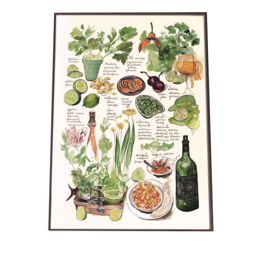 【B1サイズ（約73x103cm）】【lh-poster-2269】【フレーム付き】レストラン イラスト ポスター 手描き 手書き ワイン フランス料理 レトロ ビンテージ 古い