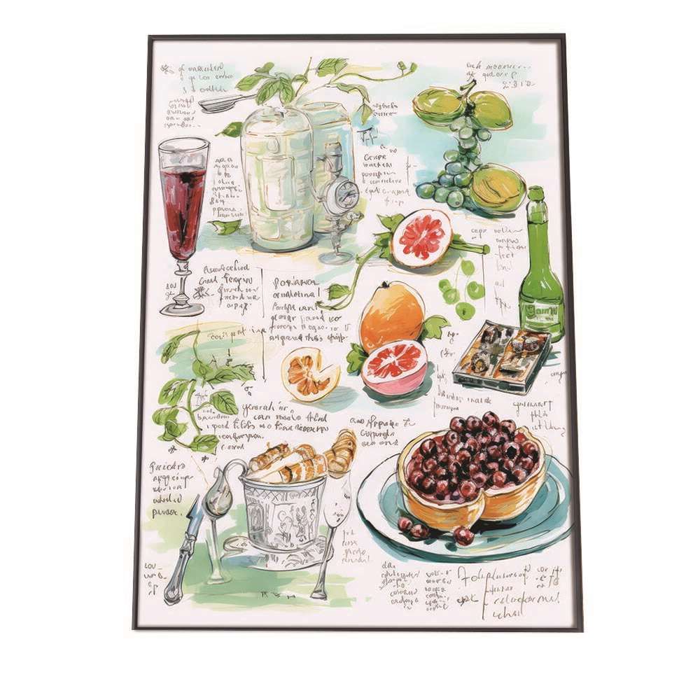 【B1サイズ（約73x103cm）】【lh-poster-2275】【フレーム付き】レストラン イラスト ポスター 手描き 手書き ワイン フランス料理 レトロ ビンテージ 古い