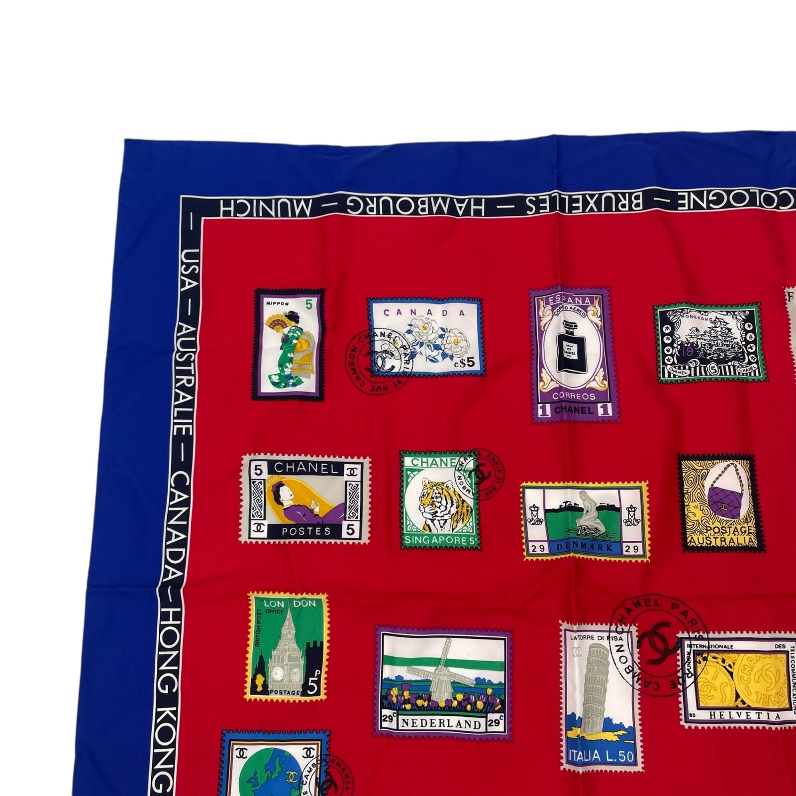 新品同様 CHANEL シャネル スカーフ シルク 切手柄 ココマーク マルチ