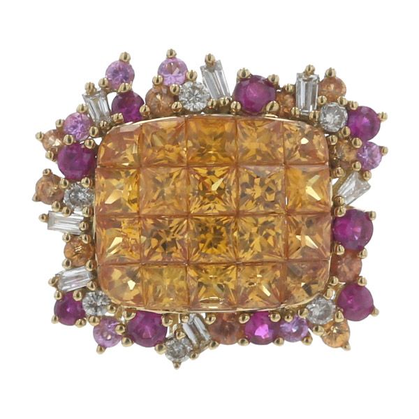 GSTV K 18 YG ペンダントトップ サファイア ルビー ダイヤモンド ミステリーセッティング 取巻き 仕上済 zz