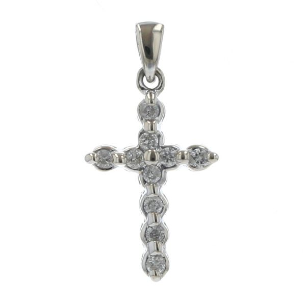 K 14 WG ホワイトゴールド ペンダントトップ ダイヤモンド 十字架 クロス シンプル デザイン 仕上済 zz