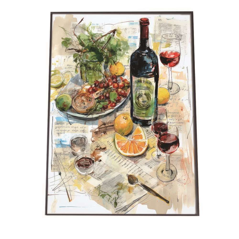 【B1サイズ（約73x103cm）】【lh-poster-2287】【フレーム付き】レストラン イラスト ポスター 手描き 手書き ワイン フランス料理 レトロ ビンテージ 古い