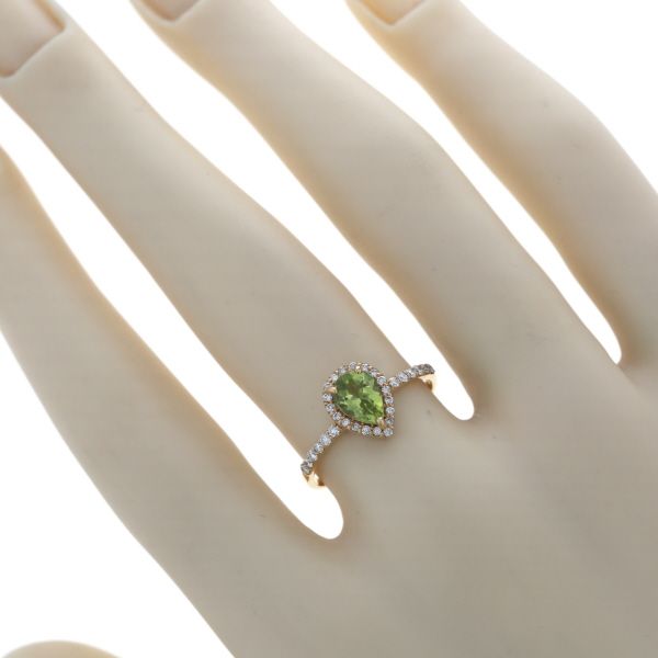 K18YG リング ペリドット 0.69ct ダイヤモンド 0.19ct ペアシェイプ 雫