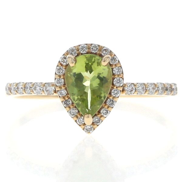 K18YG リング ペリドット 0.69ct ダイヤモンド 0.19ct ペアシェイプ 雫