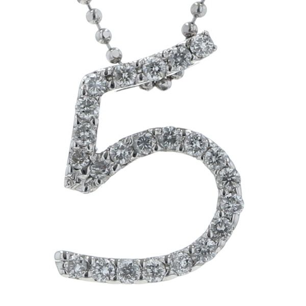K 18 WG ホワイトゴールド ネックレス ダイヤモンド 0.28 ct 数字 ナンバー 5 モチーフ 44.5 cm 仕上済 zz
