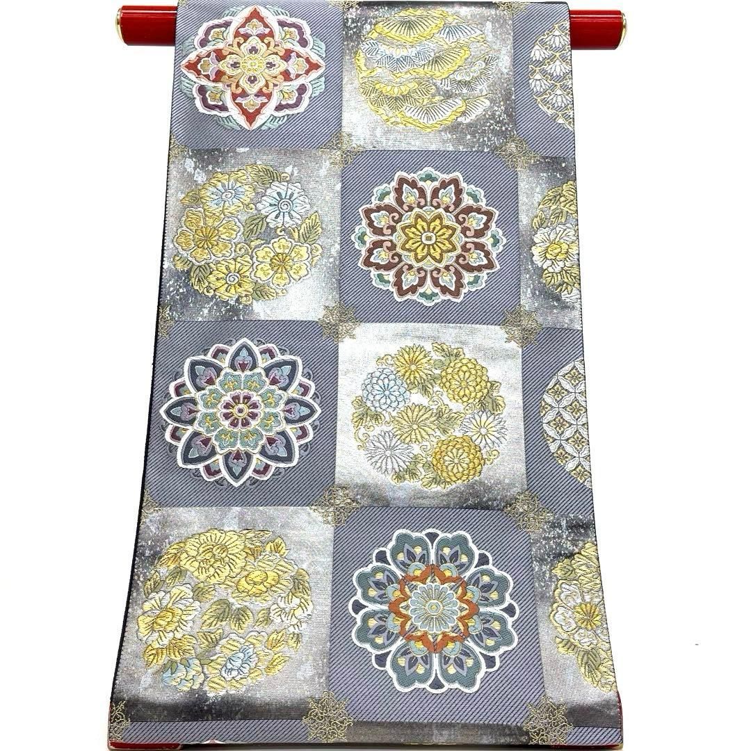  着物と帯 時流 F 251007 t 正絹 袋帯 ブルーグレー 六通 華紋 袋帯 帯