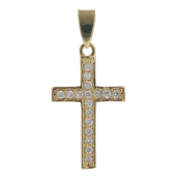 K 18 YG イエローゴールド ペンダントトップ ダイヤモンド 0.11 ct クロス 十字架 デザイン 仕上済 zz