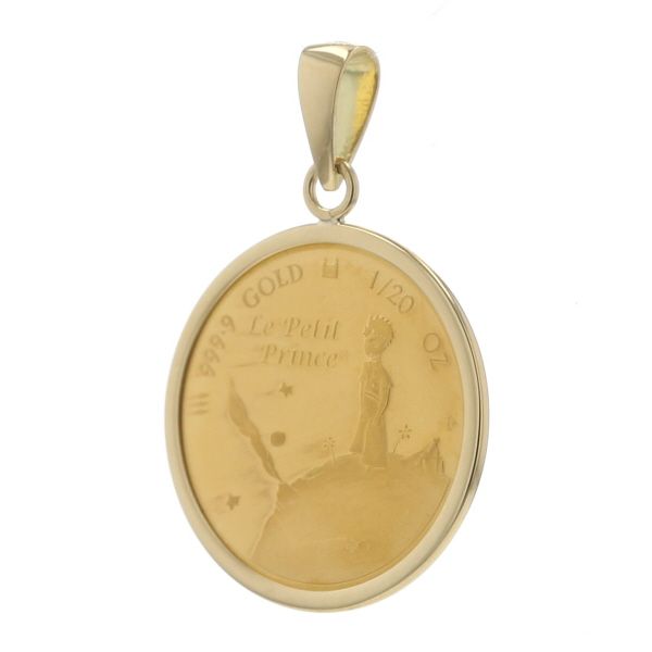 K 24 YG 18 イエローゴールド ペンダントトップ 星の王子さまコイン 1 20 oz フランス語版出版75周年記念 仕上済 zz