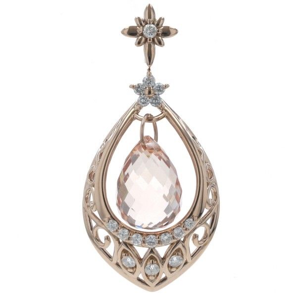 GSTV K 18 PG ペンダントトップ モルガナイト 3 43 ct ダイヤモンド ブリオレットカット 雫 アラベスク 透かし 仕上済 zz