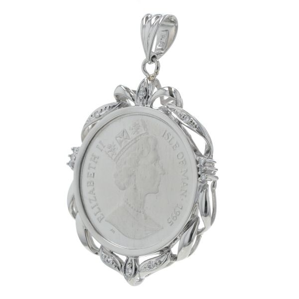 Pt 1000 900 プラチナ ペンダントトップ ダイヤモンド 0.07 ct マン島キャットコイン 1 5 oz 1995年 仕上済 zz