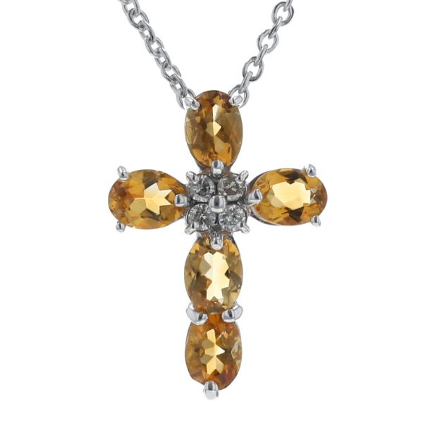 K 18 WG ホワイトゴールド ネックレス ダイヤモンド 0 05 ct シトリン クロス 十字架 デザイン 40 cm 仕上済 zz