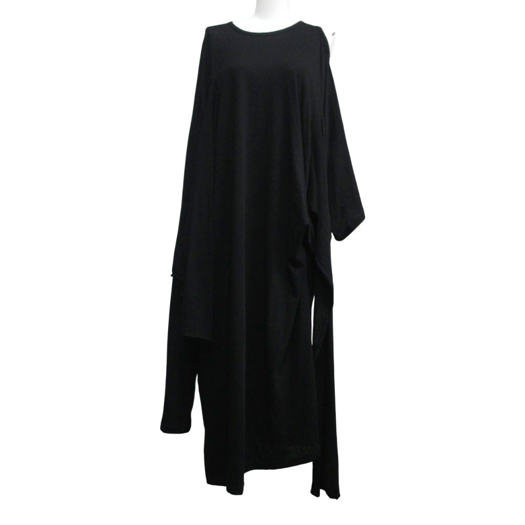 ヨウジヤマモト YOHJI ファム FEMME 25 SS 多重スリーブ アシンメトリーパターン ワンピース 変形 コットンカシミヤ ロング マキシ 2 黒 ブラック