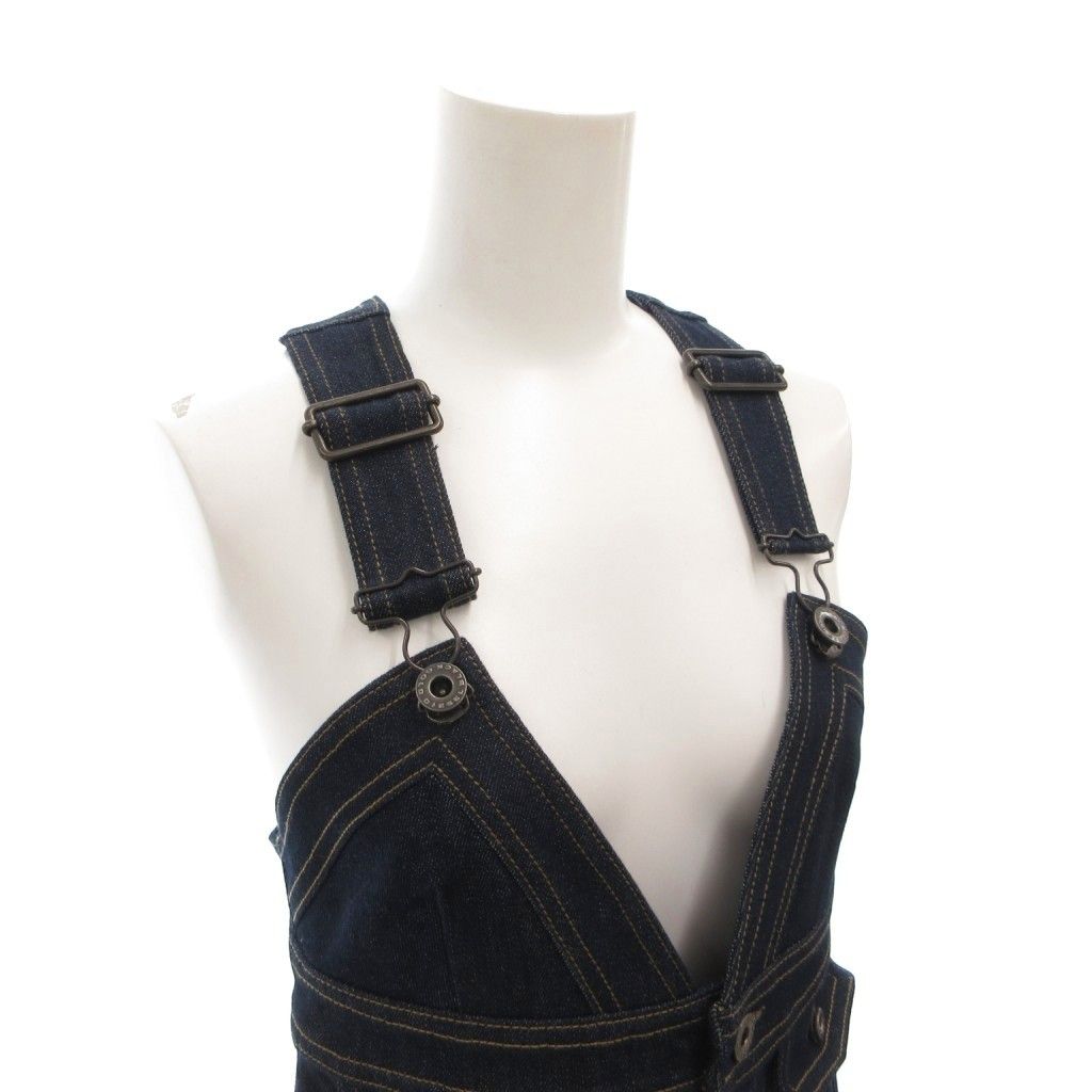 ディーゼルブラックゴールド DIESEL BLACK GOLD デニム ジャンパースカート ワンピース オーバーオール 36 ロング ストレッチ インディゴブルー /GV