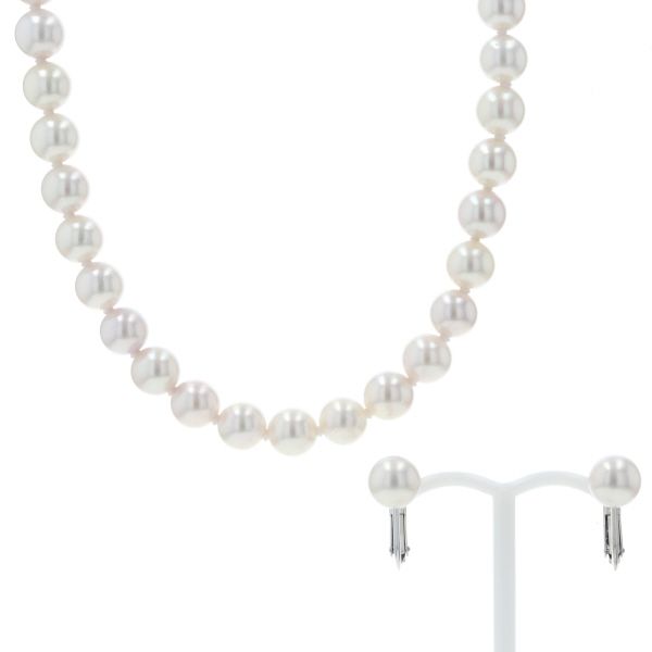 SILVER シルバー ネックレス イヤリング 2点セット 花珠落ちアコヤ真珠6.8 mm 7.1 フォーマル 42 cm 仕上済 zz