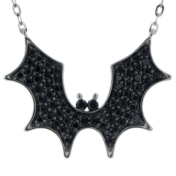 K 18 WG ホワイトゴールド ネックレス ブラックダイヤ 0.96 ct コウモリ バット アニマル パヴェ 46.5 cm 仕上済 zz
