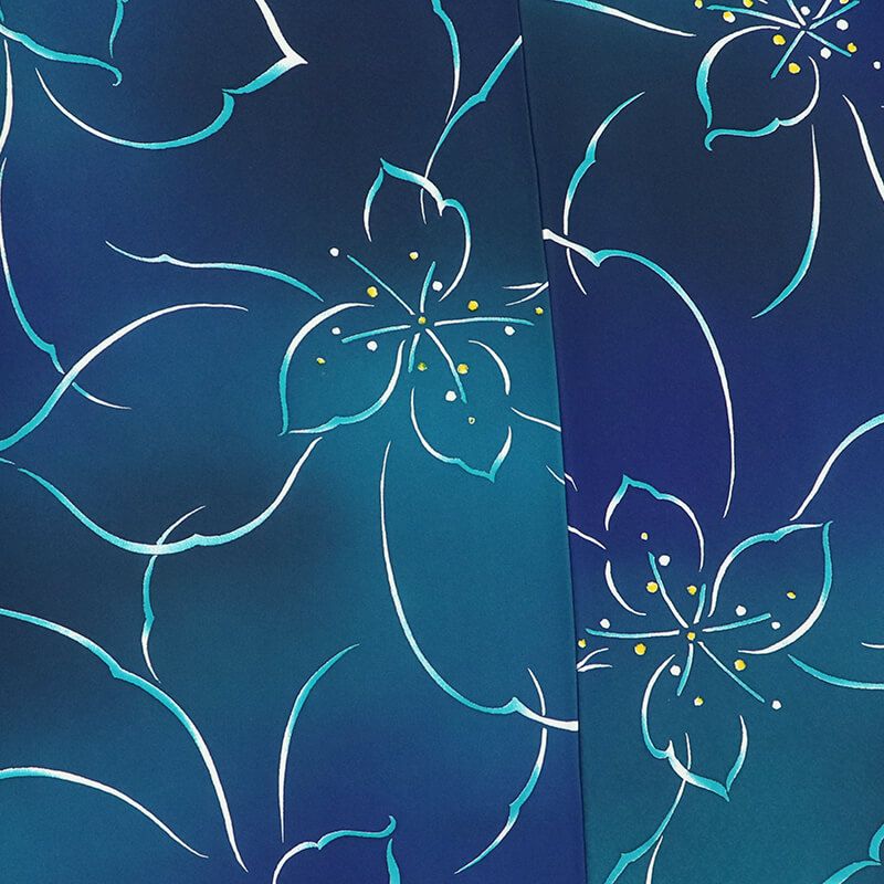 小紋 袷 レディース 正絹 青紺 花柄 身丈157cm 裄丈68cm カジュアル