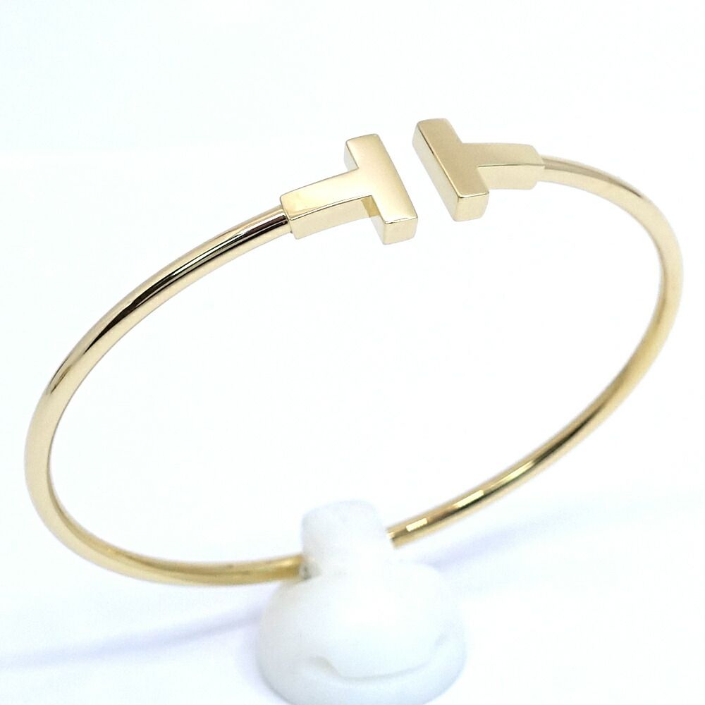 栄】ティファニー K18YG Tワイヤー ブレスレット バングル 750YG