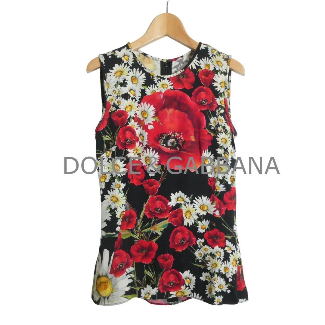 DOLCE＆GABBANA ドルチェ＆ガッバーナ サイズ36 ノースリーブ ブラウス タンクトップ トップス シルク ストレッチあり 花柄 総柄 クルーネック マルチ レディース