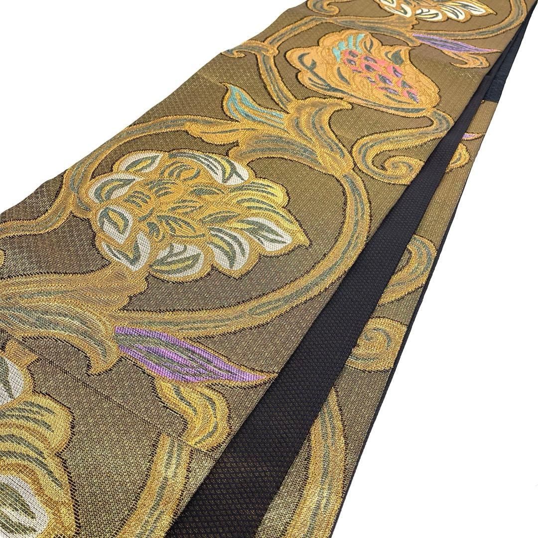 着物と帯 時流 F 251004 t◆正絹 袋帯◆金華山織 長尺 ゴールド ♥