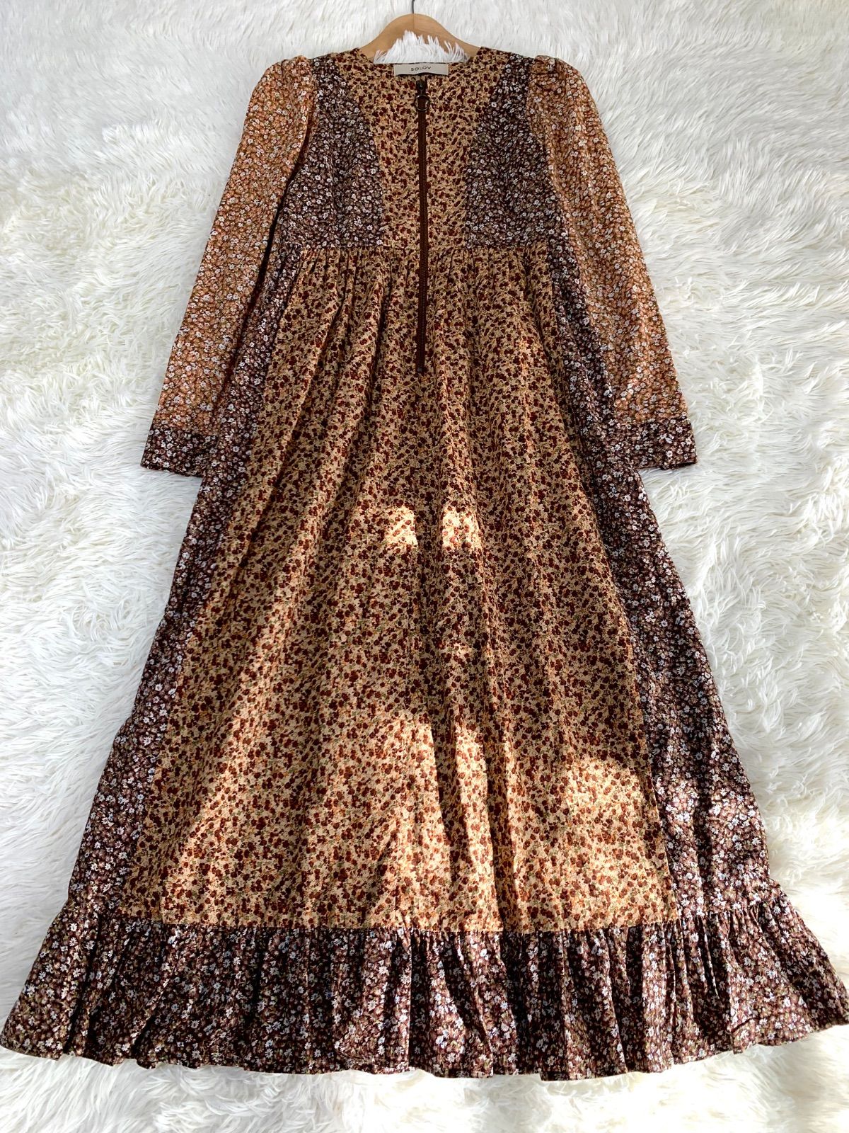 SOLOV 長袖 花柄 ロングワンピース サイズ 2