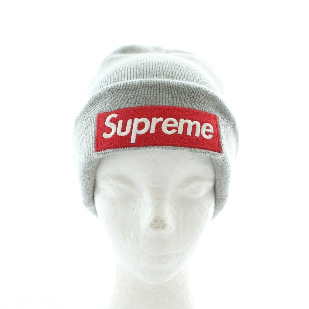 シュプリーム SUPREME × ニューエラ ERA 帽子 ニット帽 ビーニー ボックスロゴ 刺繍 グレー |XZ GY 18