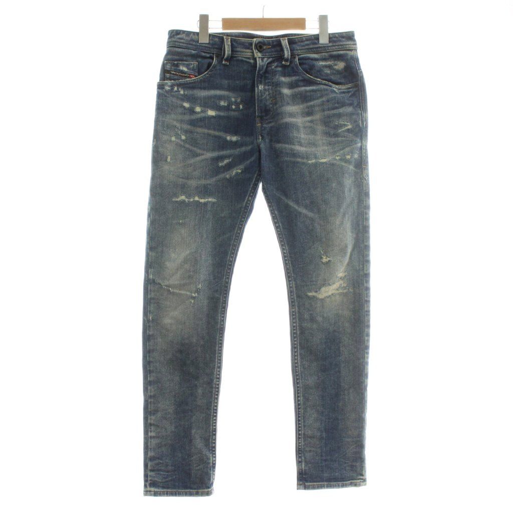 【中古】DIESEL THOMMER-T デニムパンツ ジーンズ スキニー スリム ダメージ加工 ジップフライ W30 青 00SE3D ディーゼル DIESEL THOMMER-T デニムパンツ ジーンズ スキニー スリム
