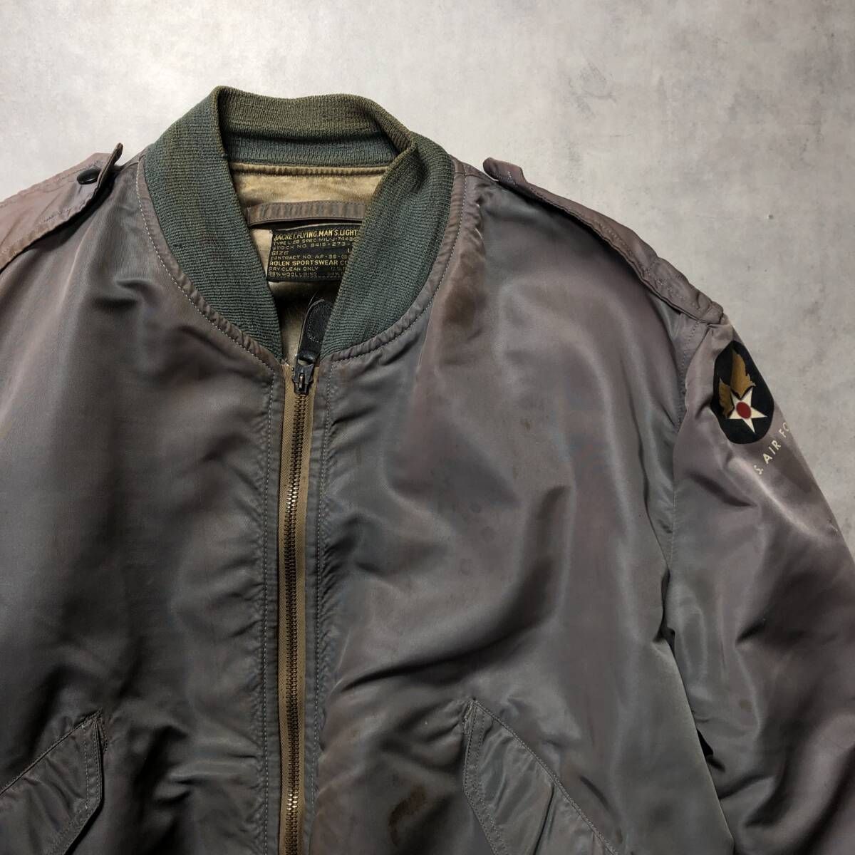 GQ 4257 U.S.AIR FORCE 黒タグ 初期ヴィンテージ L-2 B フライトジャケット L フェードボディ 米軍実物 USAF