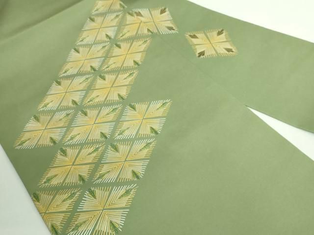 平和屋本店●希少　人間国宝　福田喜重　刺繍　塩瀬　九寸名古屋帯　菱松文　金糸　逸品　DZAB0726kh5 平和屋本店○希少 人間国宝 福田喜重 刺繍 塩瀬 九寸名古屋帯 菱松文