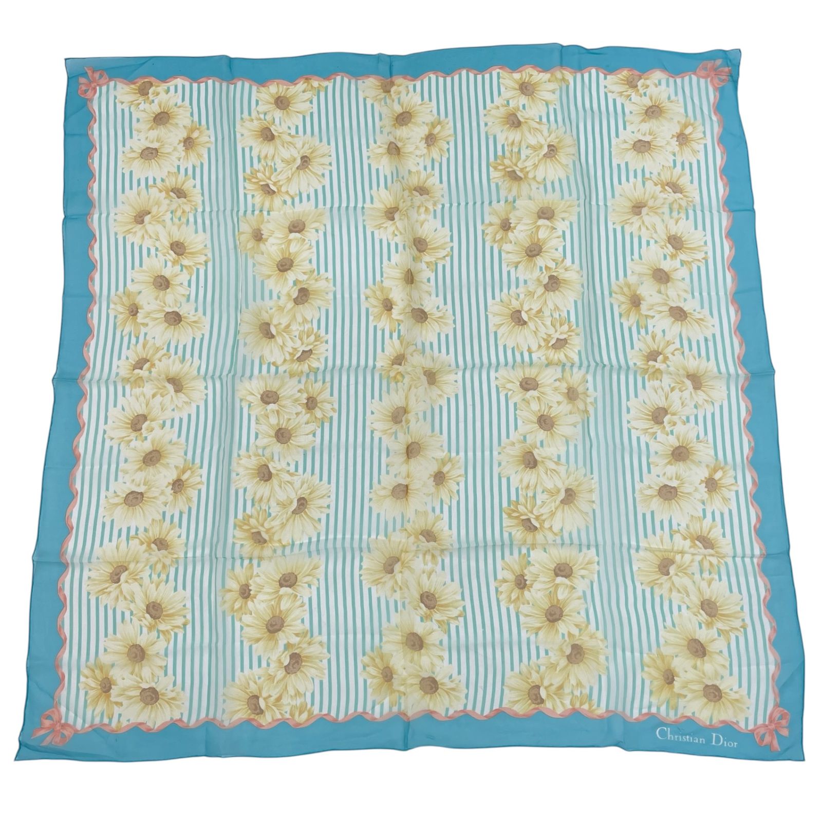 Christian Dior クリスチャン ディオール スカーフ シルク 花柄 ブルー