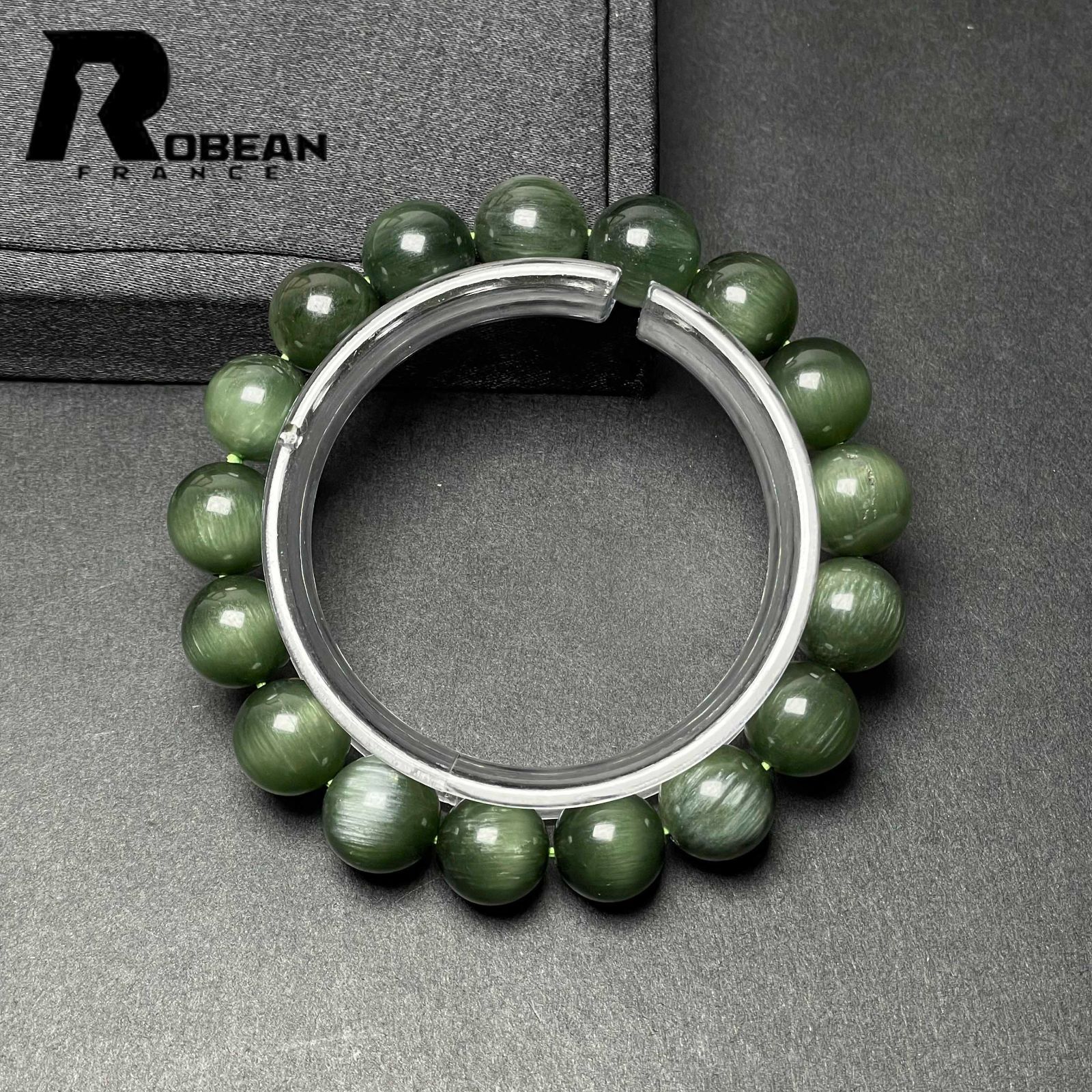 上級 EU製 定価15万円 ROBEAN 猫目アクチノライト パワーストーン 緑閃石ブレス 天然石 原石 お守り プレゼント 12 7 mm
