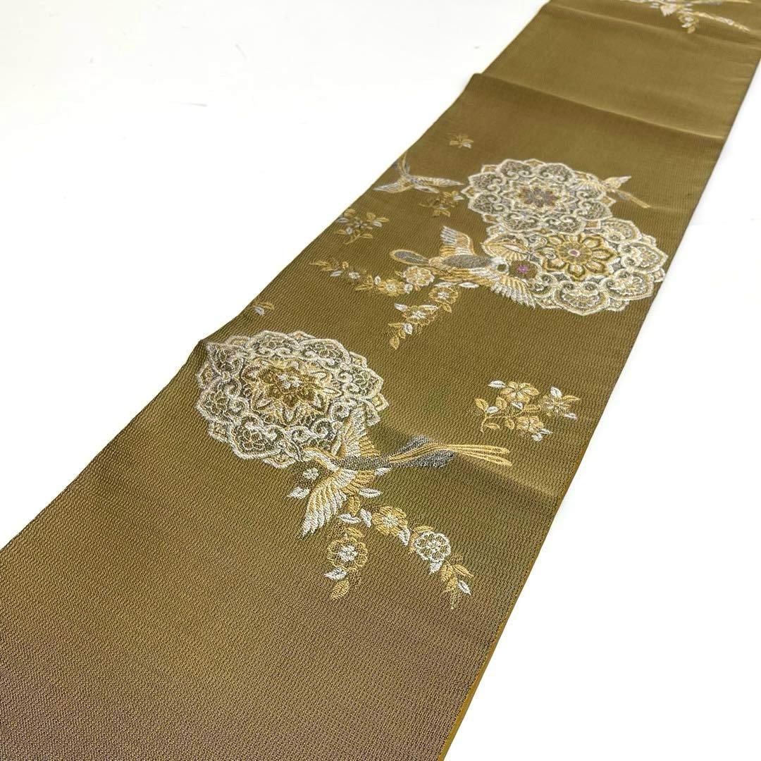 着物と帯 時流】F25999t◇正絹 袋帯◇帝王紫 太鼓柄 鳥 華紋 美品