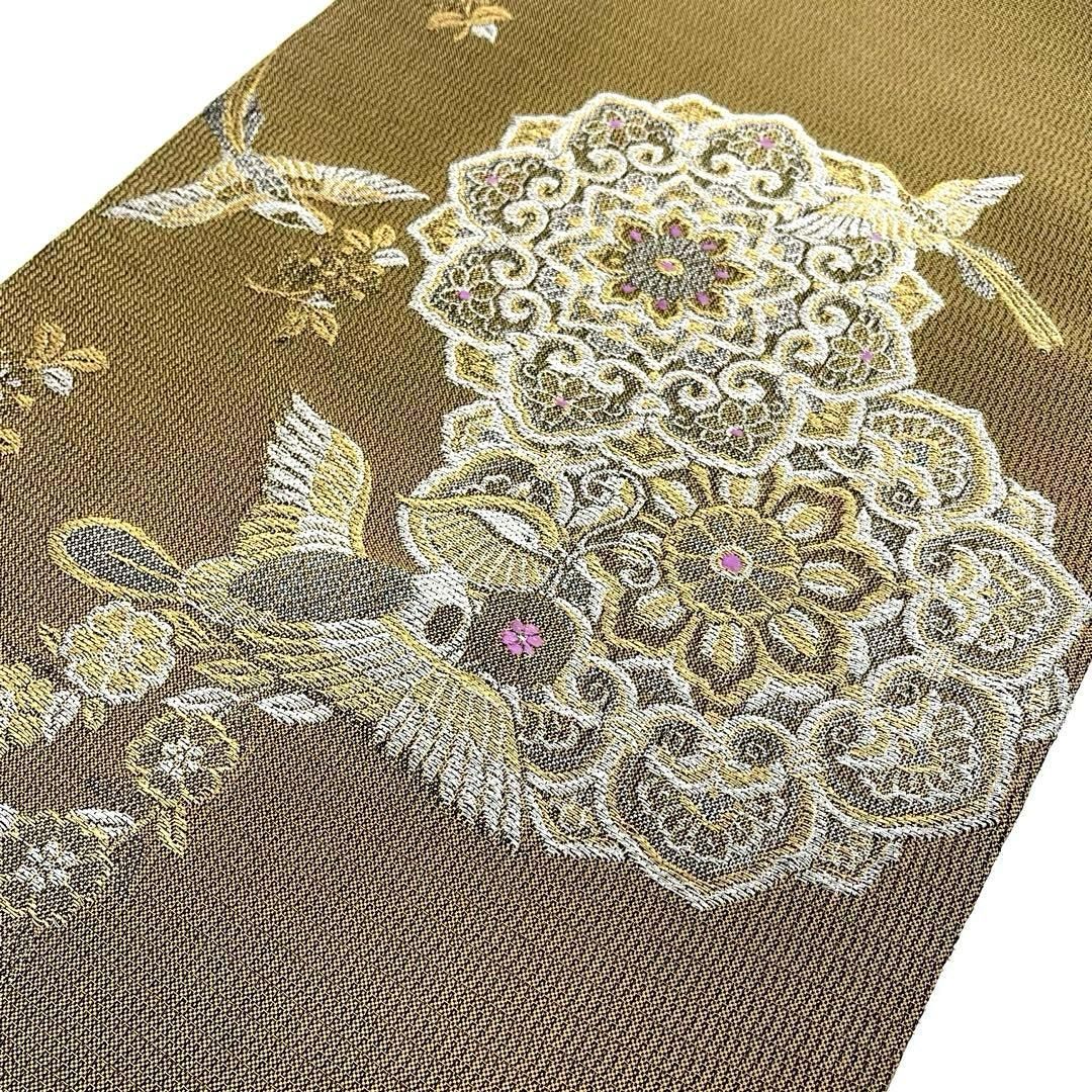 着物と帯 時流】F25999t◇正絹 袋帯◇帝王紫 太鼓柄 鳥 華紋 美品