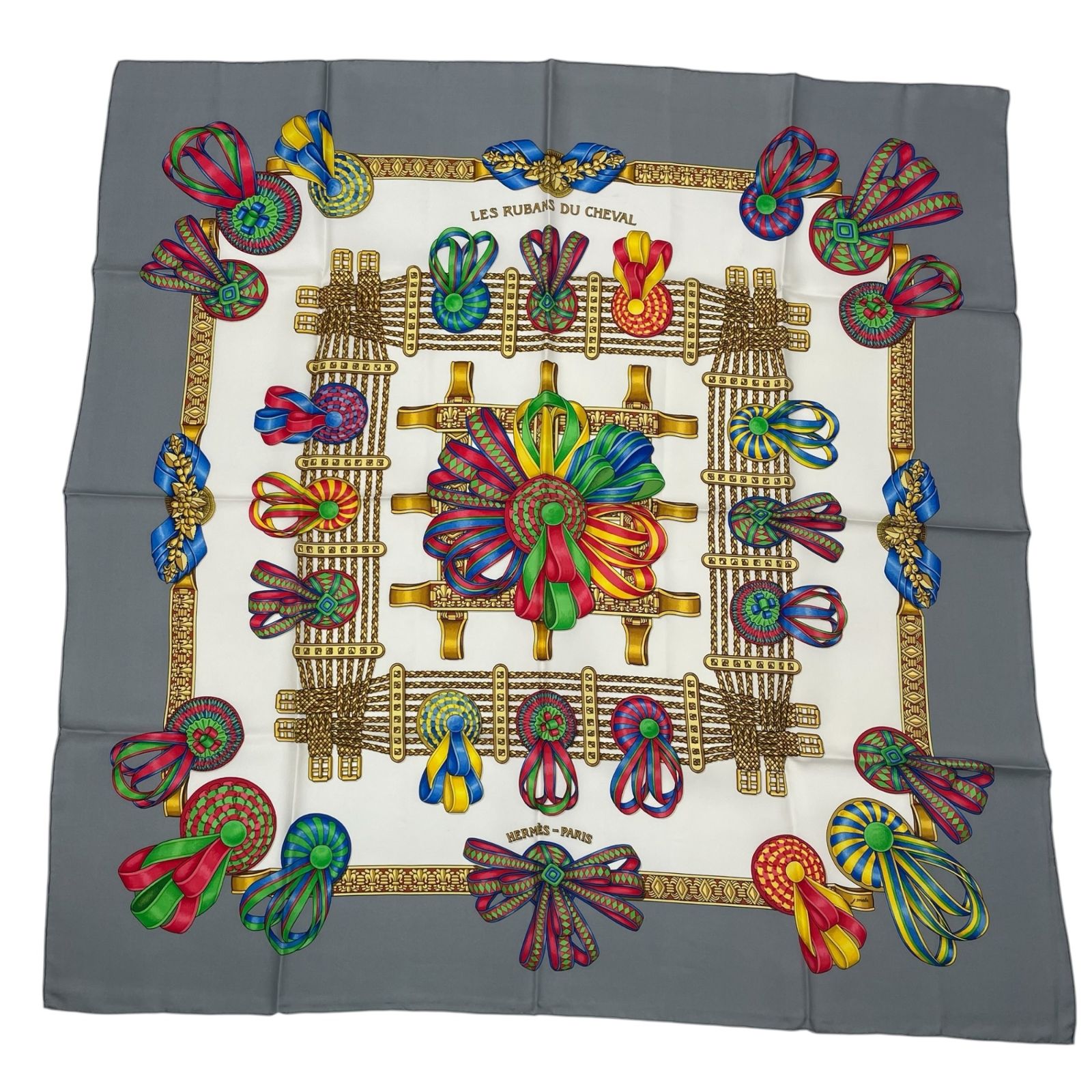新品同様 HERMES エルメス スカーフ シルク カレ90 LES RUBANS DU