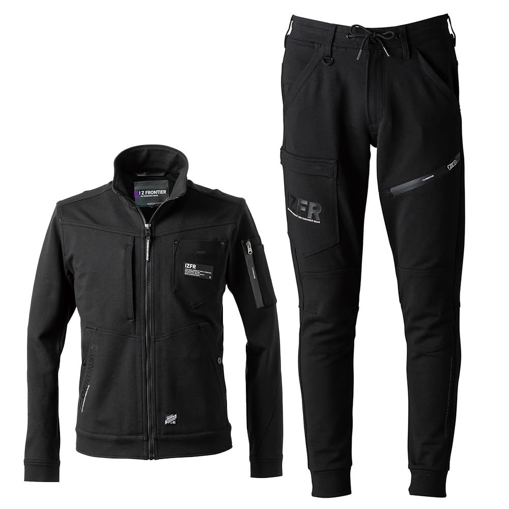 ワークル アイズフロンティア アイズ 秋冬 上下セット ヘビージャージーウェア 長袖 ジャージ ストレッチ UVカット カジュアル 作業着 作業服 5340 5343 05.ブラック L