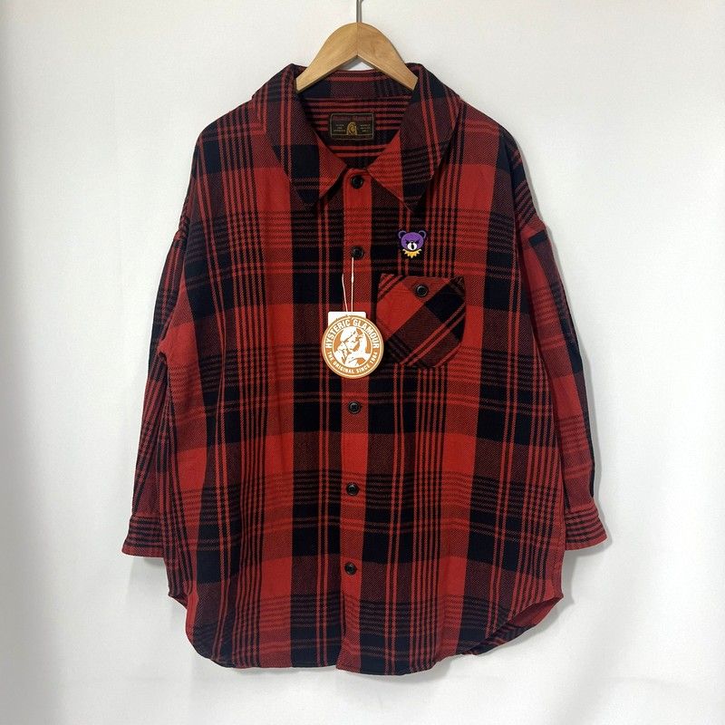 GLAMOUR ヒステリックグラマー ネルシャツ チェック タグ付き ユニセックス フリーサイズ レッド系 トップス A 15421◆