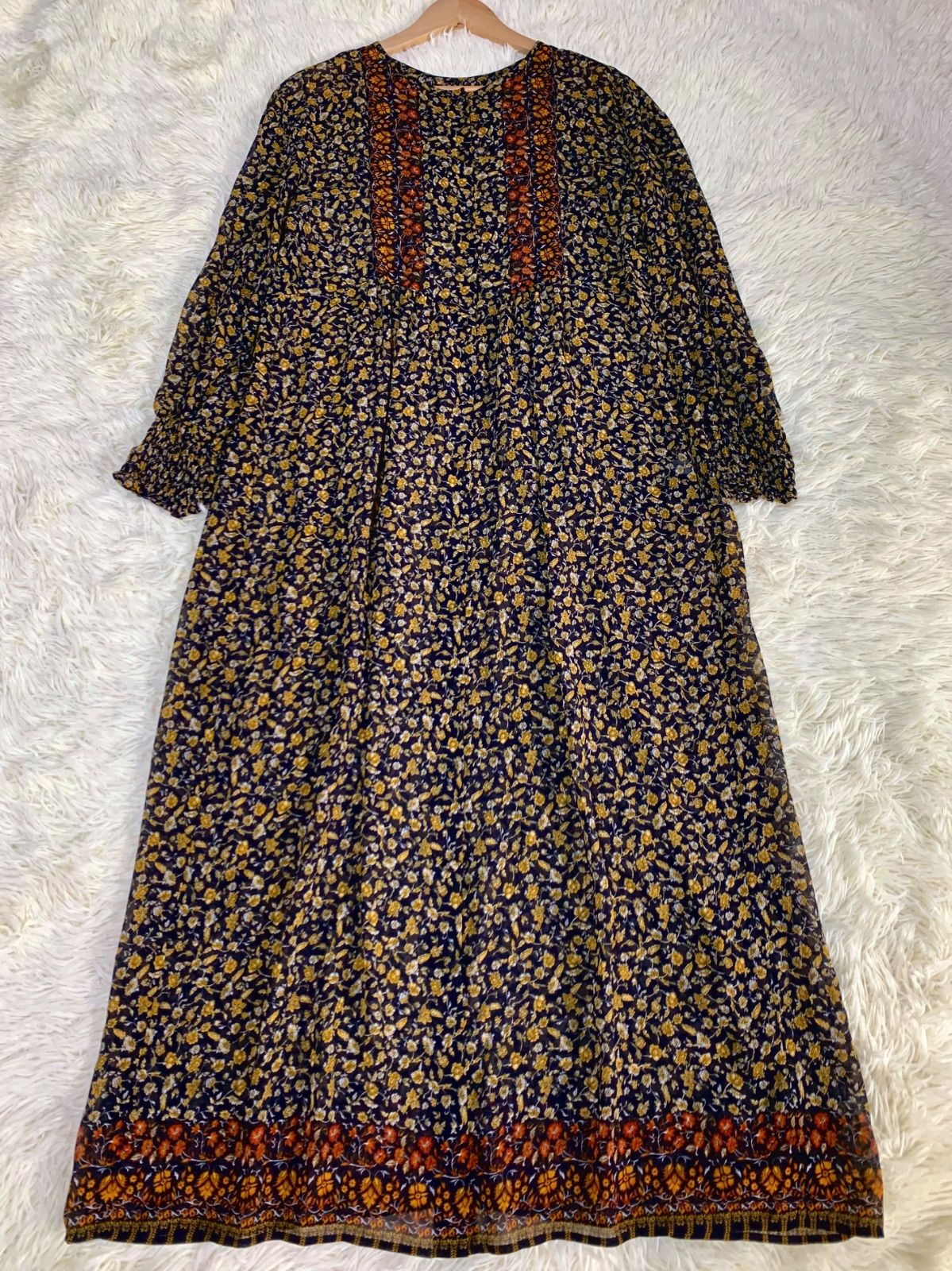 BEAUTY YOUTH UNITED ARROWS 長袖 花柄 シアー ロングワンピース サイズ M