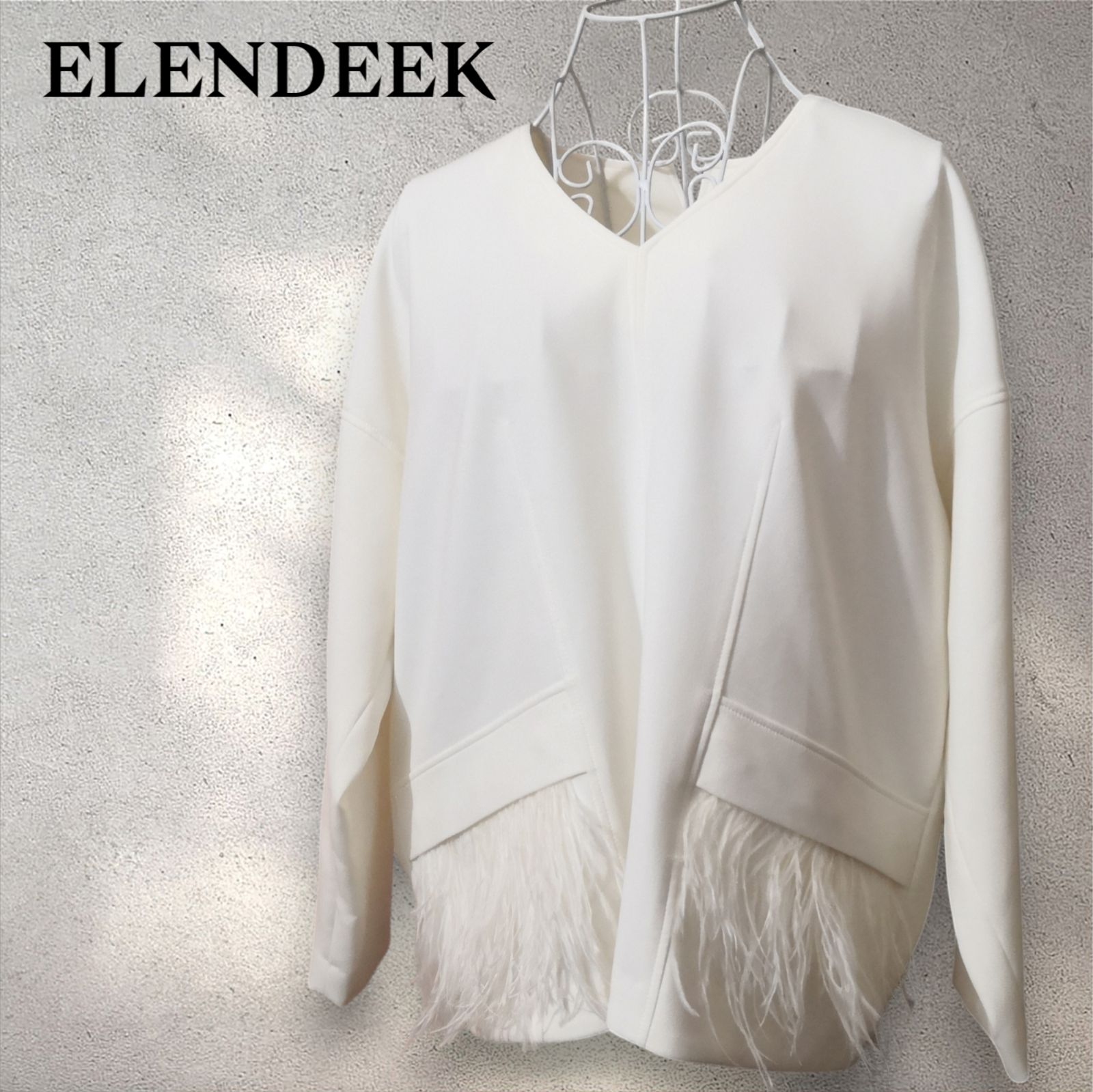 ELENDEEK エレンディーク フェザー付きポケット カットソー 白 