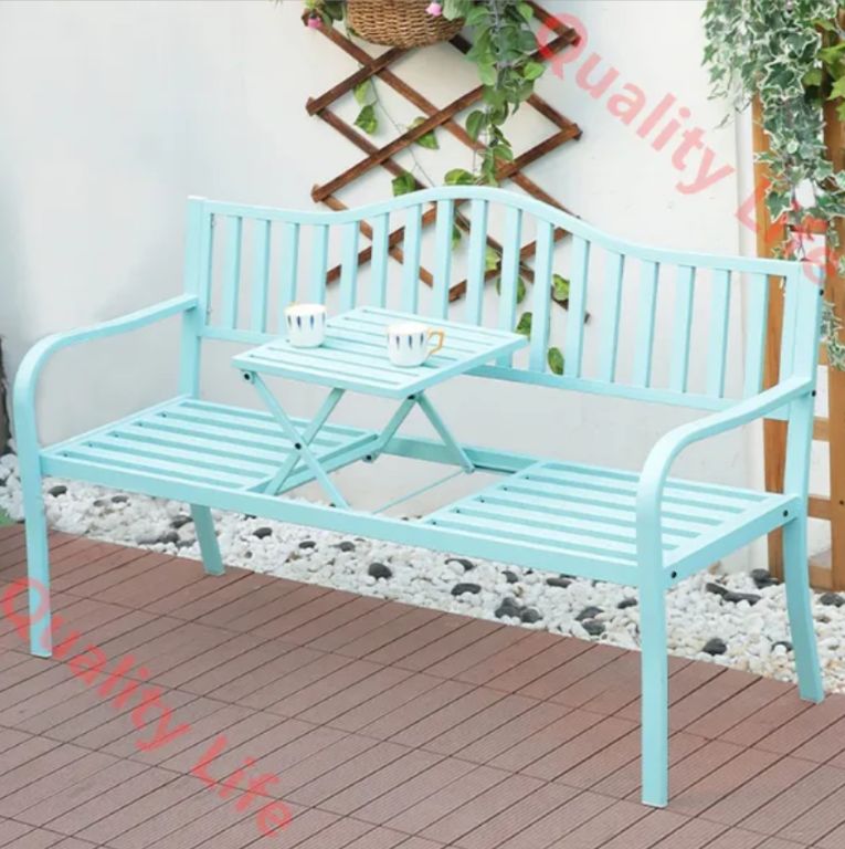 ガーデンベンチ 屋外 ガーデンチェア ベンチ 耐荷重約250 kg 鋳鉄製のパークベンチシート 折りたたみ式センターテーブル付き 3人掛 ガーデン 中庭や庭園に適したアームレストと背もたれ付き マンションのベランダ等に最適 バルコニーベンチ テラスベンチ