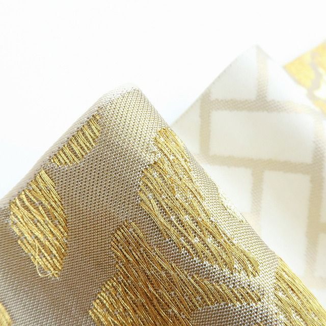 百華 O-180 正絹 着物 網代 華文 扇面 袋帯