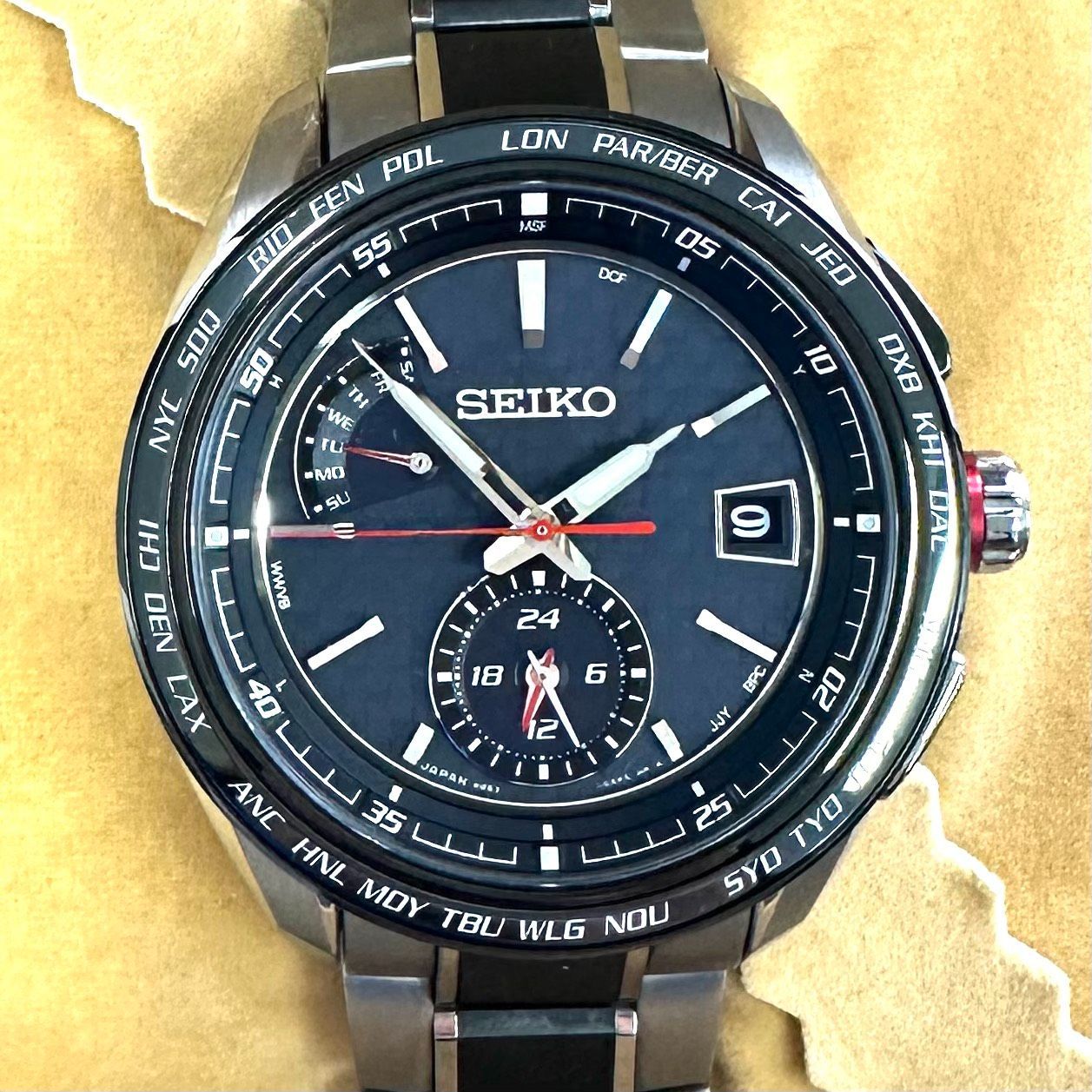 SEIKO セイコー ブライツ フライト SAGA 259 8 B 63-0 AN 0 電波ソーラー 腕時計 チタン クロノグラフ デイト メンズ ミ