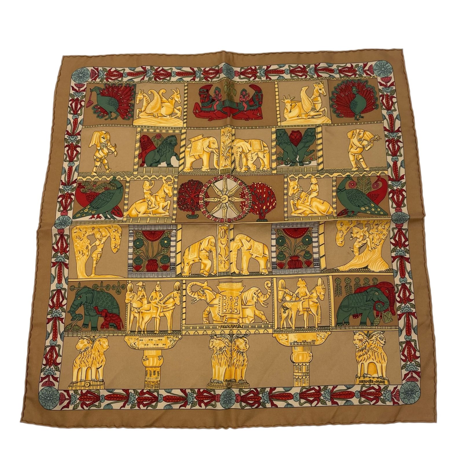 HERMES エルメス スカーフ シルク 塔門 TORANA ブラウン