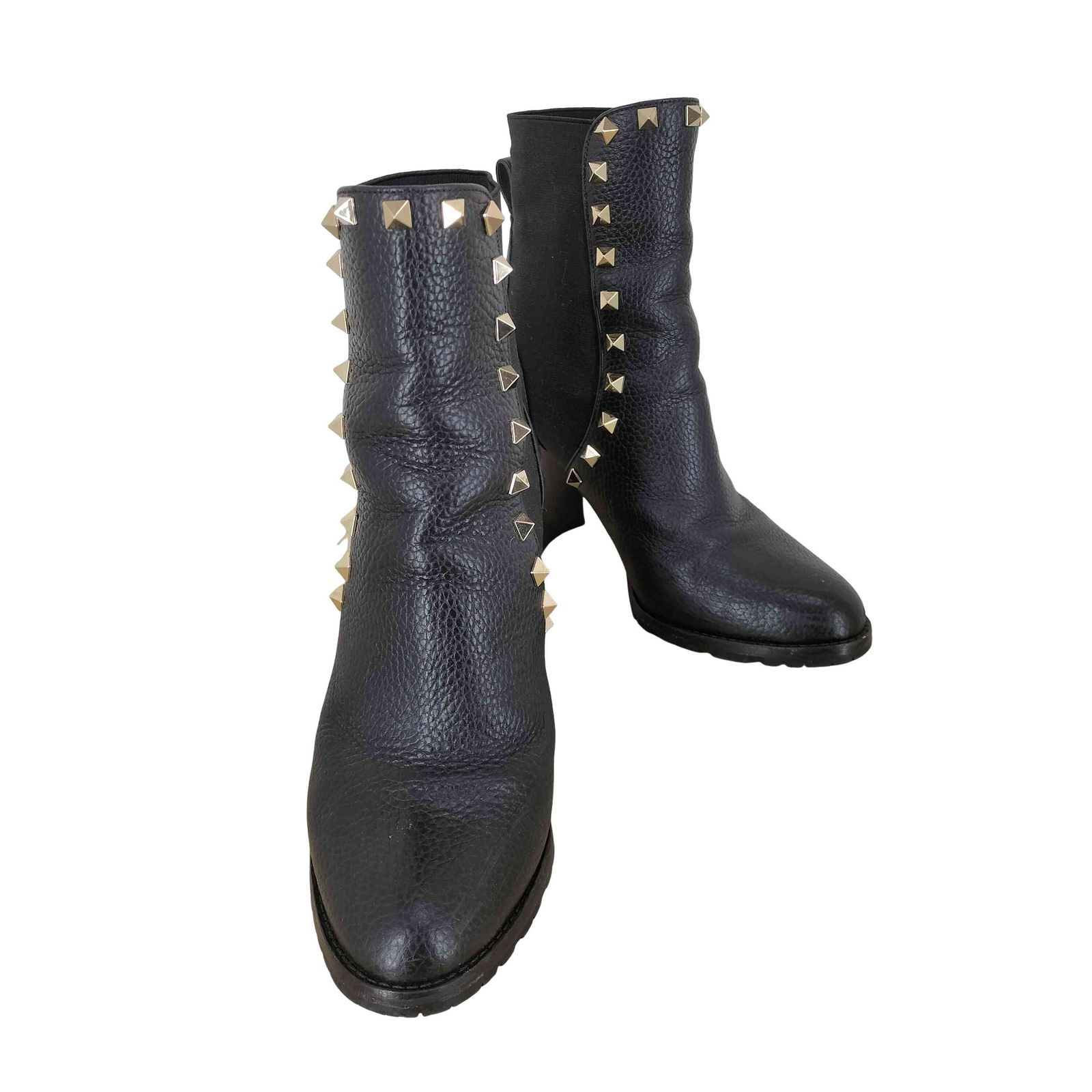 Valentino(ヴァレンティノ) ロックスタッズ グレインカーフスキン アンクルブーツ レディース  36 1/2【中古】【ブランド古着バズストア】 ヴァレンティノ Valentino ロックスタッズ グレインカーフスキン