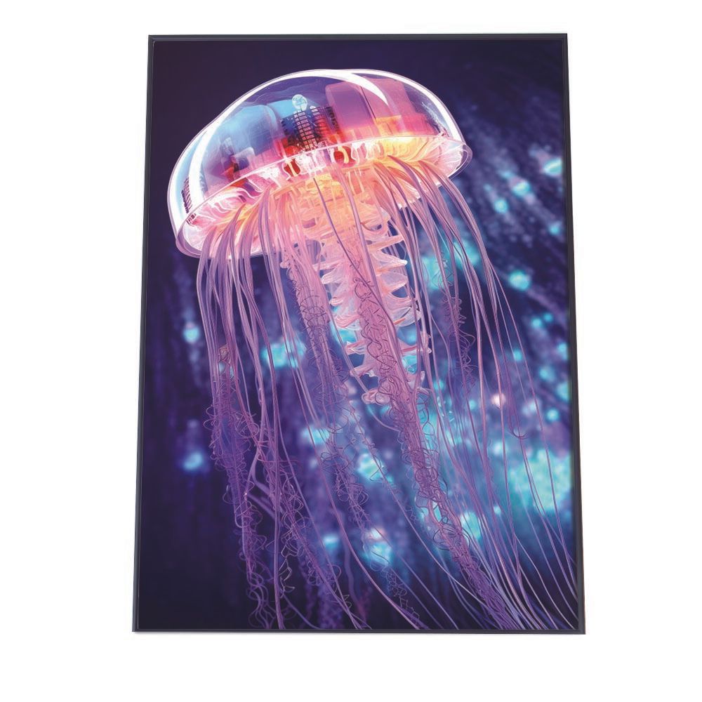 【B1サイズ（約73x103cm）】【lh-poster-2738】【フレーム付き】電脳 LED 機械 デジタル ネオン 未来 クラゲ ジェリーフィッシュ 水族館 水中 海 魚 インテリア サイバー