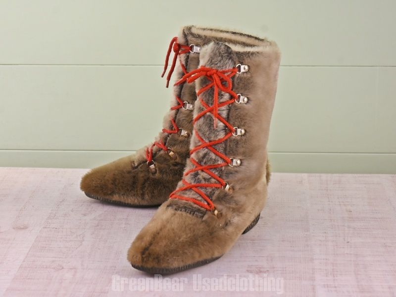 E 310 ビンテージ エスキモーブーツ アザラシ毛 茶 レディース 26 cm